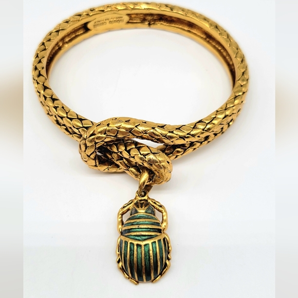Roberto Cavalli AMAZING and RARE Gold Egyptian Scarab Charm Bangle Bracelet - Picture 3 of 15